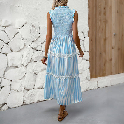Damen Maxikleid Gestreift Voluminöse Rüschen Norvielle