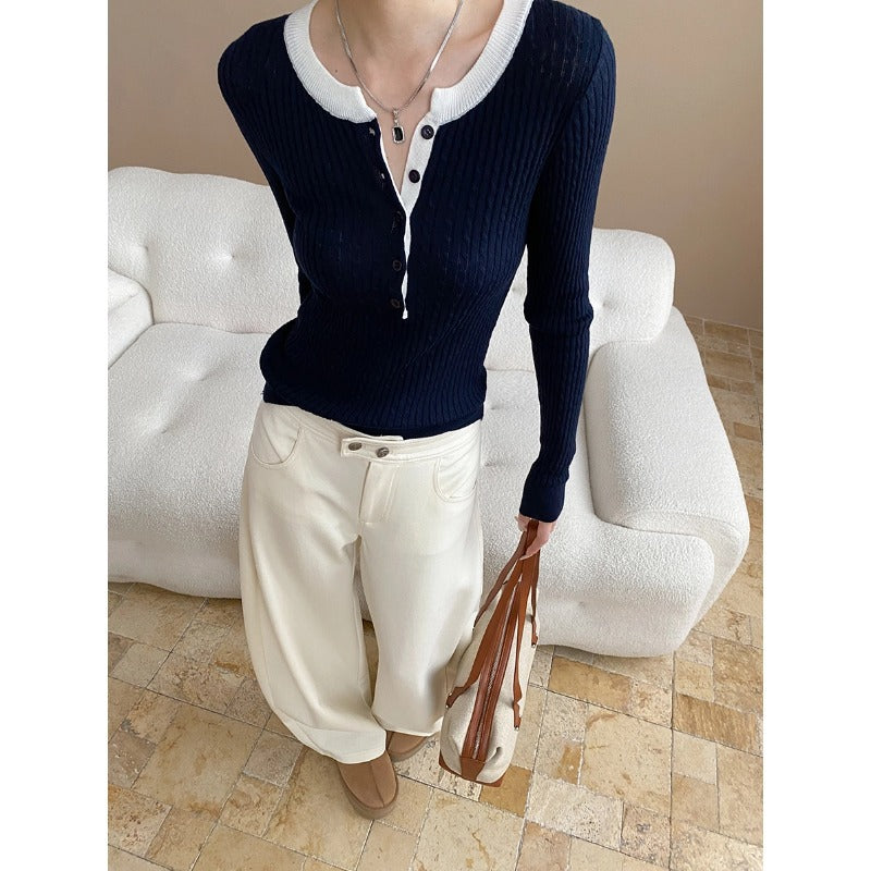 Damen Henley Pullover Rippstruktur Norvielle - Norvielle