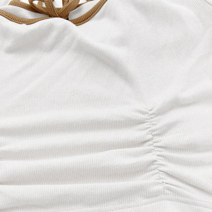 Damen Cropped Langarmshirt Quadrat-Ausschnitt Knoten-Detail Weiße