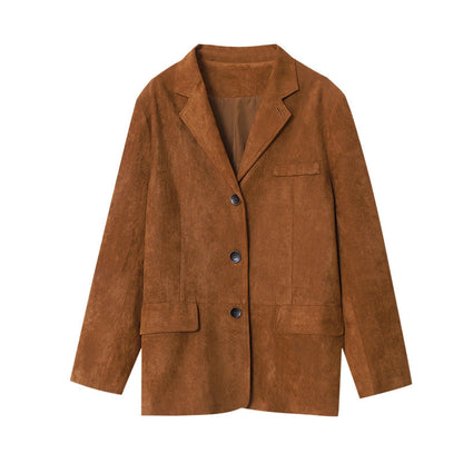 Damen Oversized Blazerjacke Weiches Wildleder