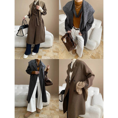 Damen Langmantel mit Abnehmbarem Kragen und Taschen Norvielle