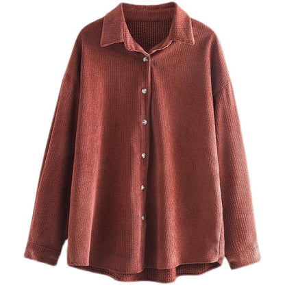 Damen Cord Bluse Langarm mit Knöpfen