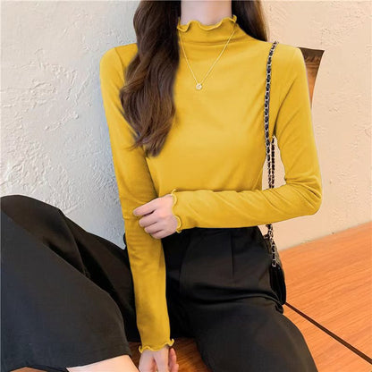 Damen Langarmshirt Stehkragen Rüschen Norvielle