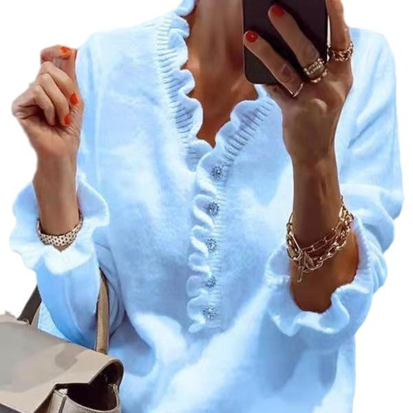 Damen Bluse Rüschendesign Knopfleiste Norvielle - Norvielle
