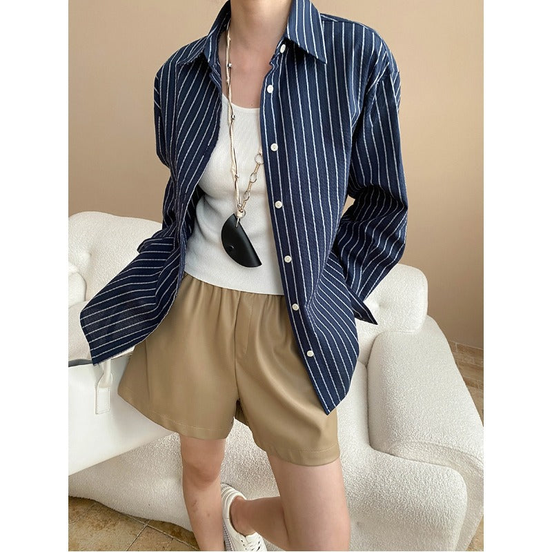 Damen Hemdbluse Streifen Elegante Knöpfe Bluse