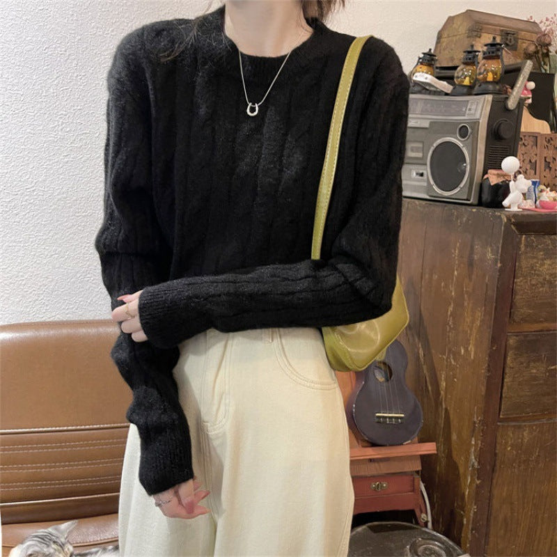 Damen Grobstrickpullover Strukturiertes Zopfmuster Lässiger Schnitt