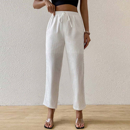Damen Baumwollhose Breit mit Rüschendetails Beige