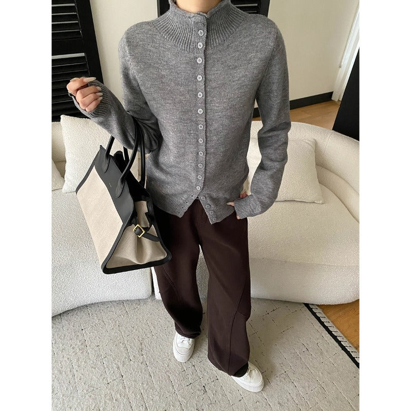 Damen Strickpullover Norvielle mit Knöpfen und hohem Kragen