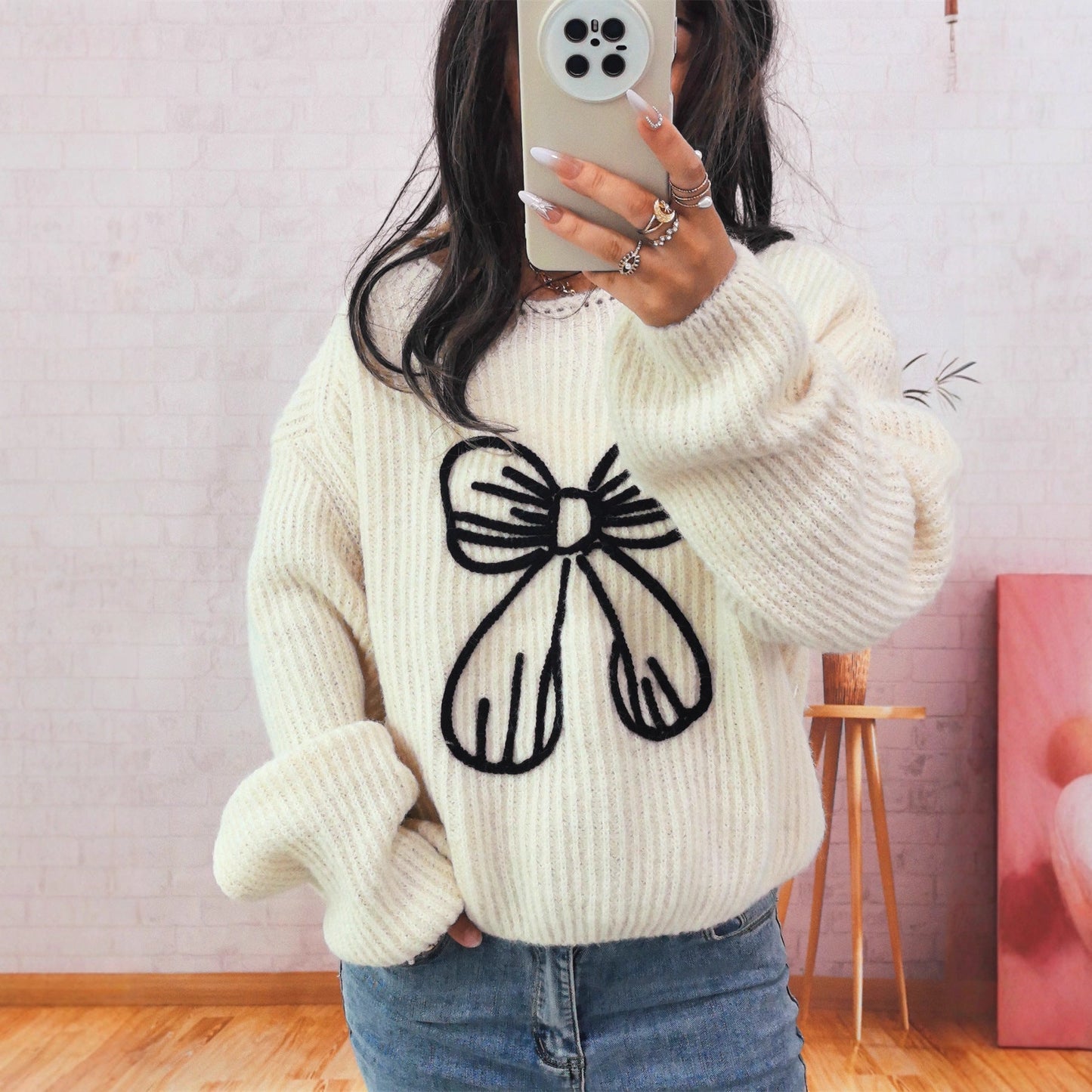 Damen Pullover Lässig Schleifendesign Norvielle