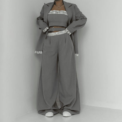 Damen Elegantes Zweiteiliges Set mit Spitzen-Details