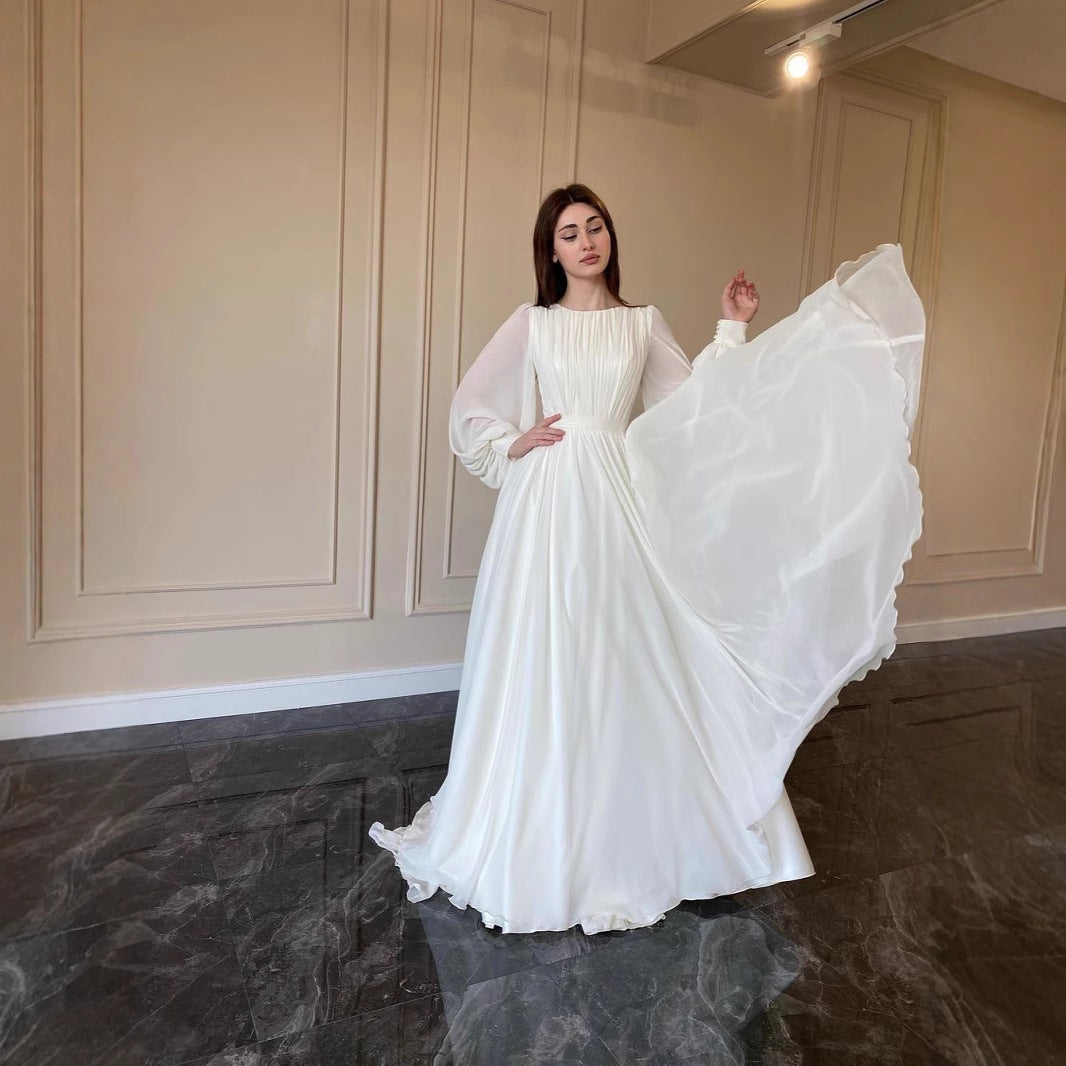 Damen Maxikleid Gerafftes Oberteil Länge Lang Ärmel Norvielle