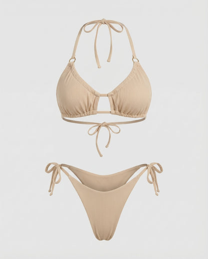 Damen Geraffter Triangle-Bikini mit Ziersteg