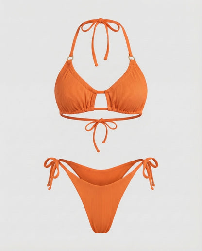 Damen Geraffter Triangle-Bikini mit Ziersteg