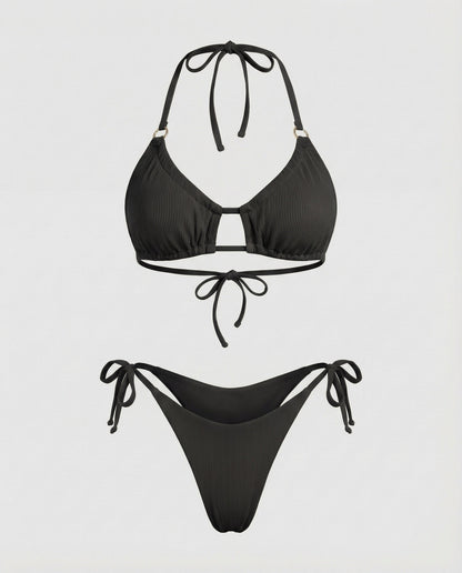 Damen Geraffter Triangle-Bikini mit Ziersteg