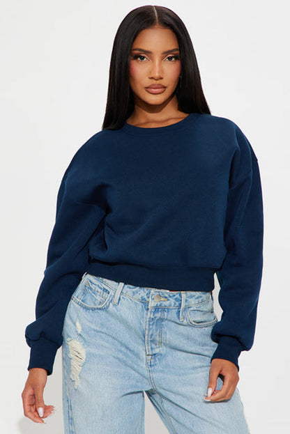 Damen Cropped Sweatshirt Überschnittene Schultern Breiter Saum