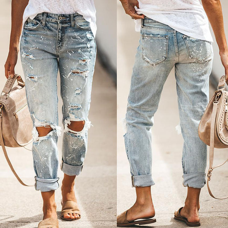 Damen Boyfriend Jeans Destroyed Lässig Blau - Norvielle