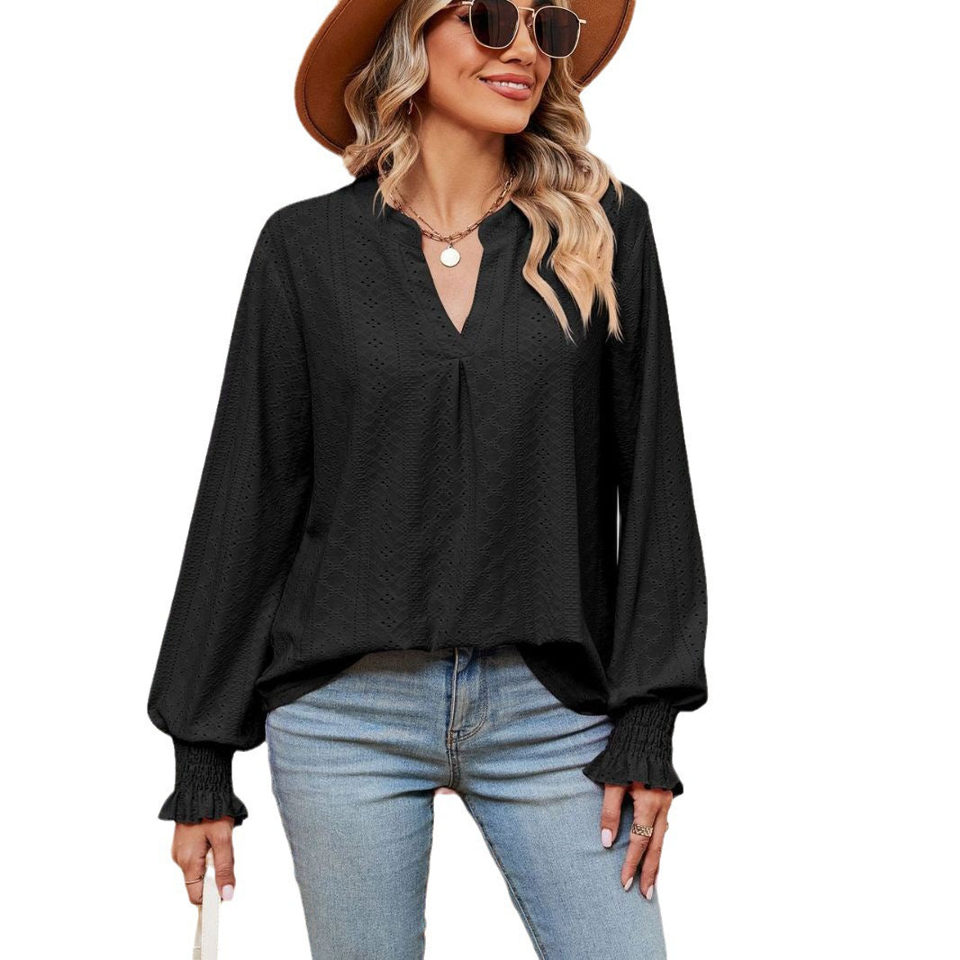 Damen Bluse mit Lochmuster Elegante Passform