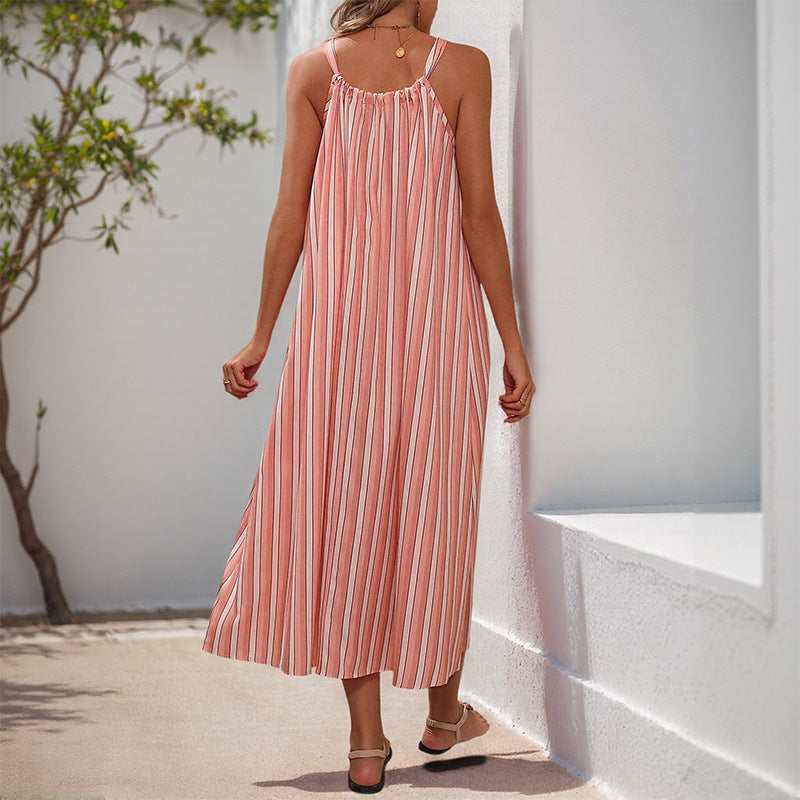 Damen Maxikleid mit Bindegürtel und Streifen Norvielle