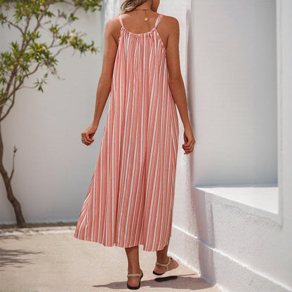 Damen Maxikleid mit Bindegürtel und Streifen Norvielle