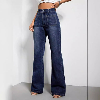 Damen High-Waist Jeans Weite Passform seitliche Taschen Lässig