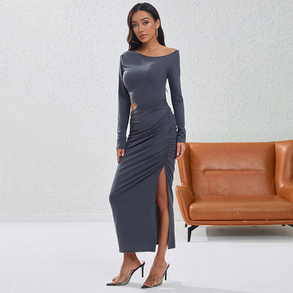 Damen Maxikleid mit Rüschendetails Elegante Drapierung