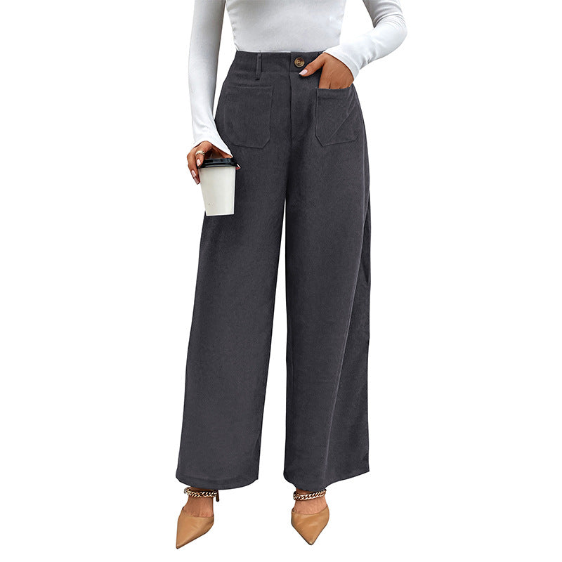 Damen Weite Hochtaillierte Hose mit Taschen und Knöpfen