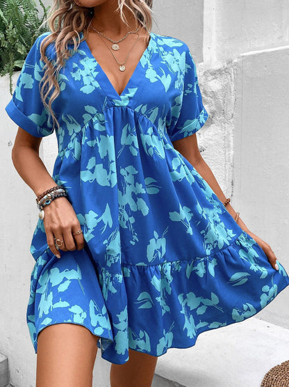 Damen Blusenkleid Lässig Fließender Schnitt Florales Design