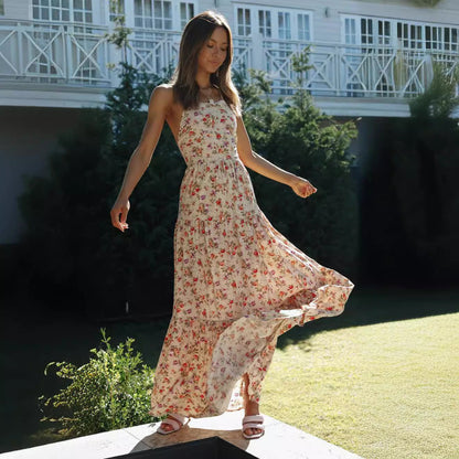 Damen Maxikleid Blumenprint Spaghettiträger Norvielle