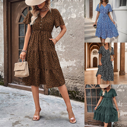 Damen Midi-Kleid Voluminöser Rock Eleganter Gürtel Norvielle - Norvielle