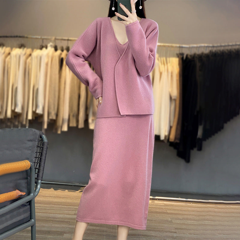 Damen Strickensemble V-Ausschnitt Asymmetrisch Norvielle - Norvielle