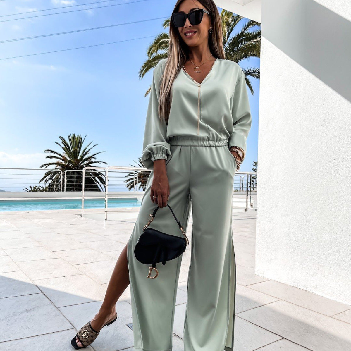 Damen Jumpsuit Elegantes Design Dekorative Seitenschlitzen Norvielle
