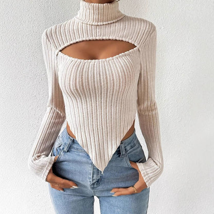 Damen Langarm-Body Asymmetrischer Ausschnitt Rippstruktur