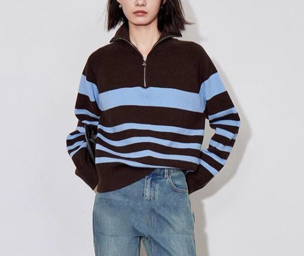 Damen Strickpullover Halbzipverschluss Norvielle