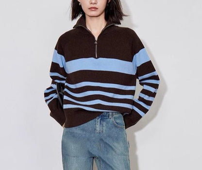 Damen Strickpullover Halbzipverschluss Norvielle