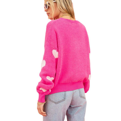 Damen Pullover Herzapplikationen Locker Passform Norvielle