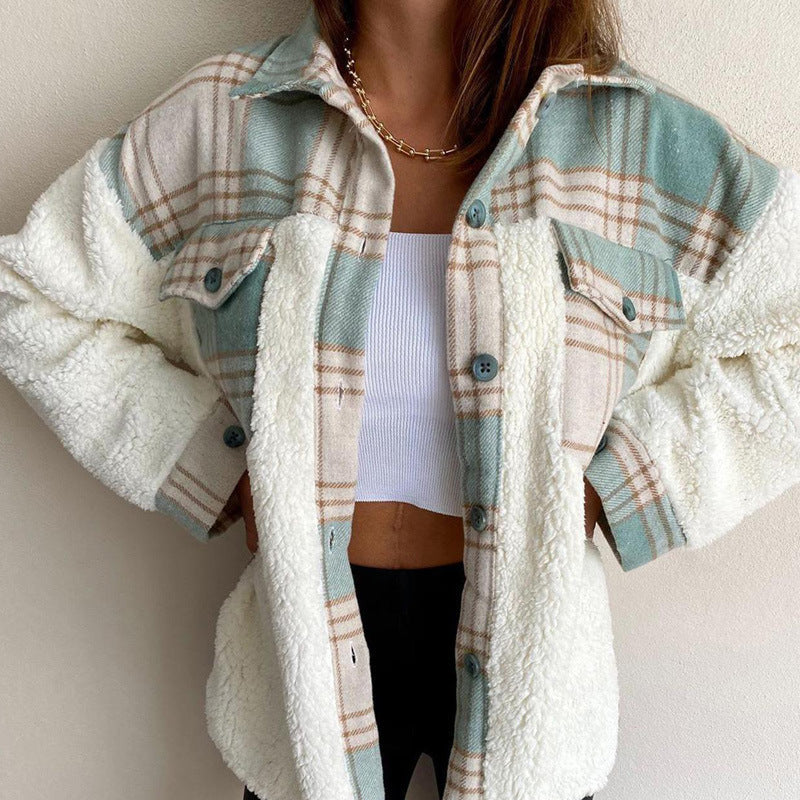 Damen Sherpa-Jacke Karo-Design