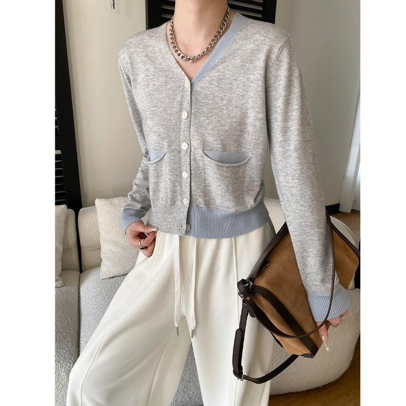 Damen Strickjacke V-Ausschnitt mit Taschen Norvielle