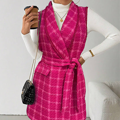 Damen Wickelkleid Karomuster Taillengürtel Norvielle