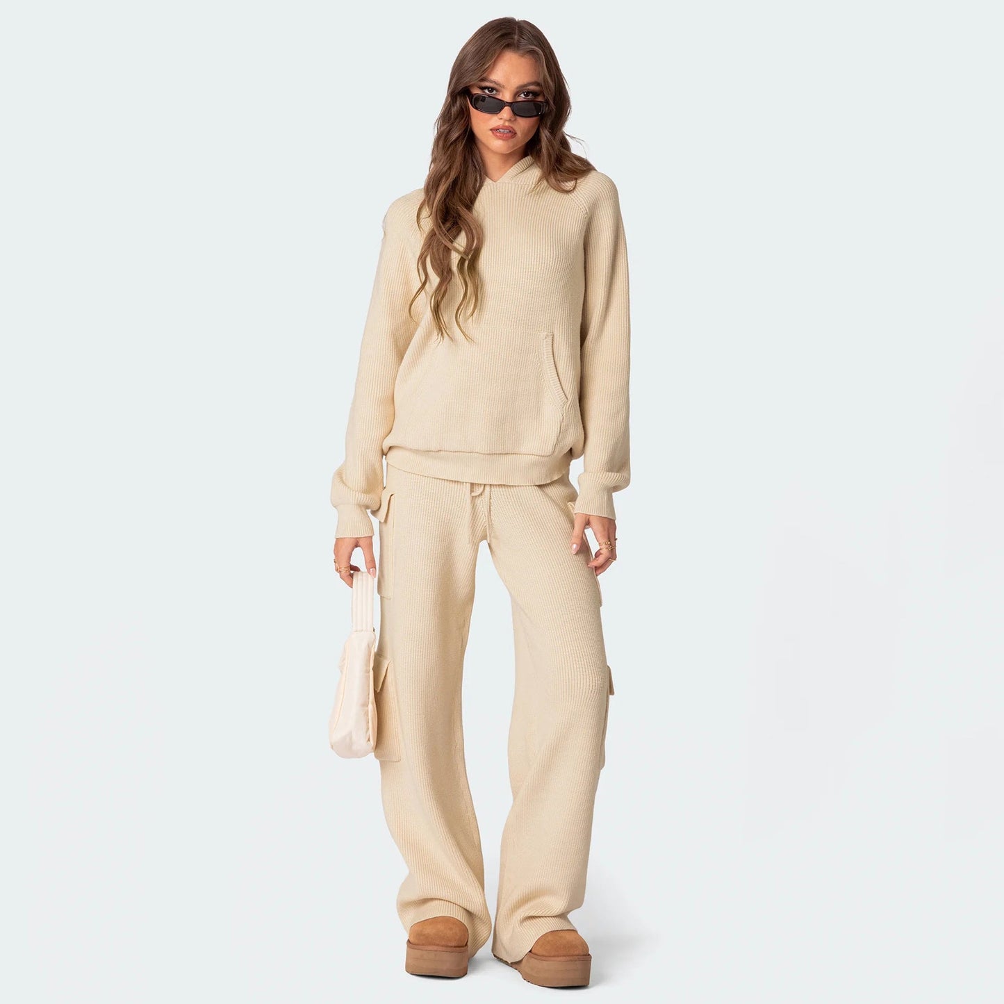 Damen Strickpullover Mit Kapuze Und Kängurutasche Norvielle