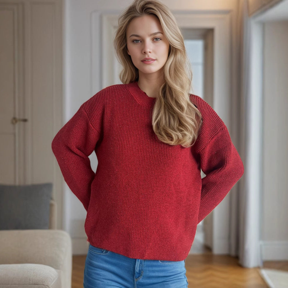 Damen Strickpullover Modernes Rippdesign Norvielle