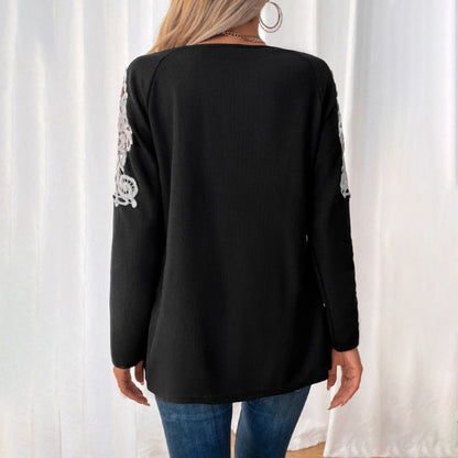 Damen Langarmshirt mit Reißverschluss und Spitze Norvielle