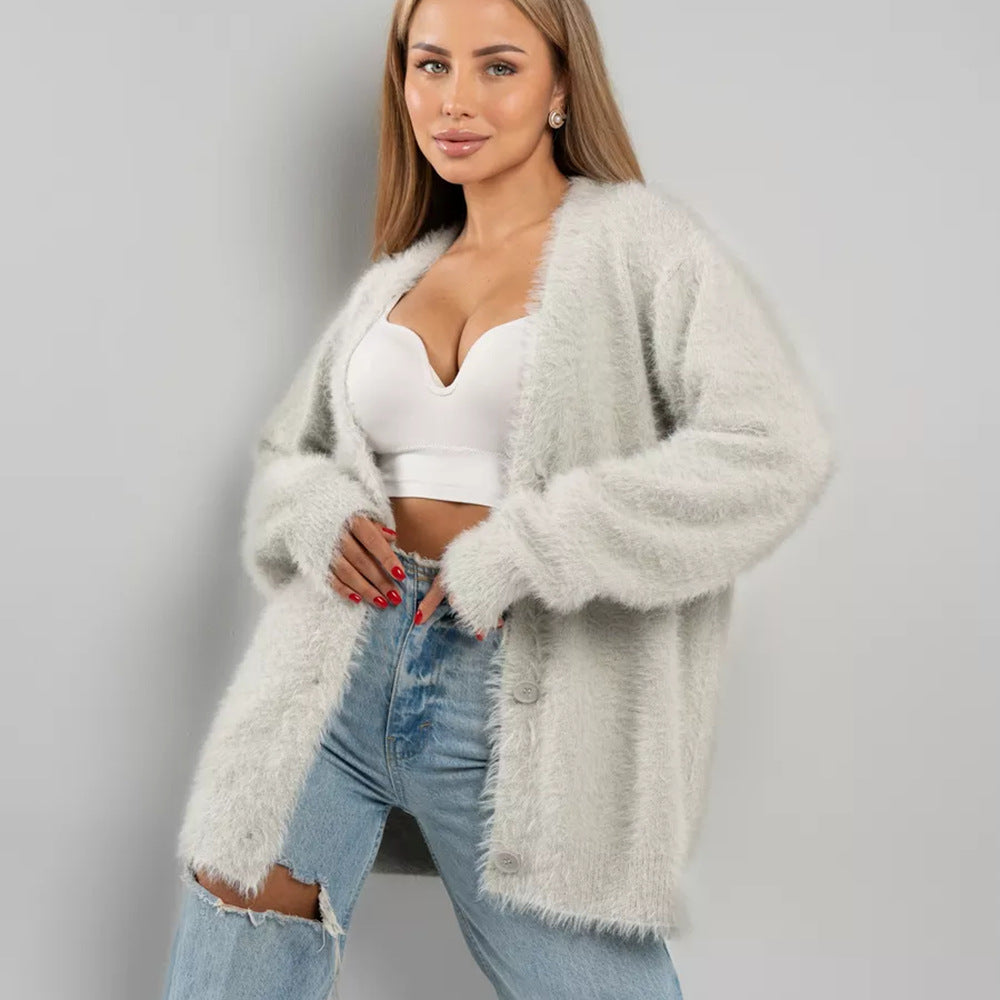 Damen Cardigan Mohair-Mix Knopfverschluss Beige - Norvielle