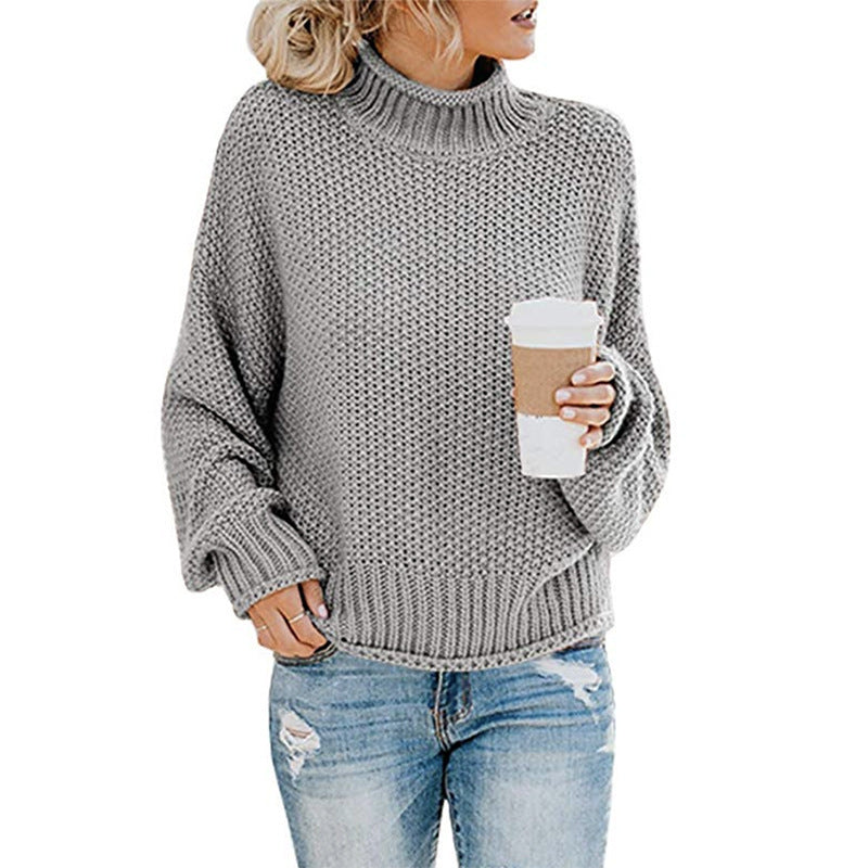 Damen Rollkragenpullover Grobgestrickt Lässiger Schnitt Norvielle