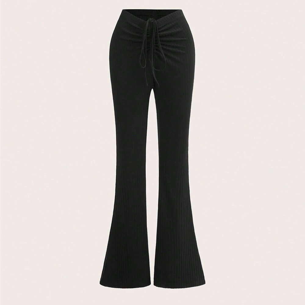 Damen Ripp-Hose Hochwerder mit Kordelzug Schwarz - Norvielle