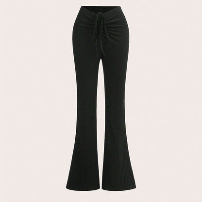 Damen Ripp-Hose Hochwerder mit Kordelzug Schwarz - Norvielle