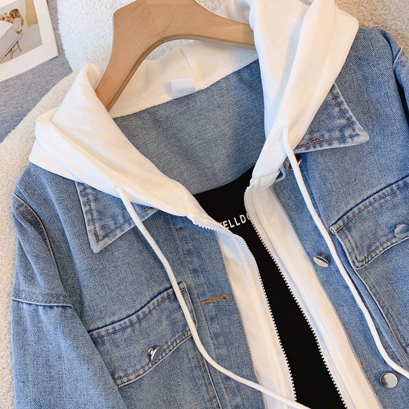 Damen Denimjacke Lässig Mit Kapuze