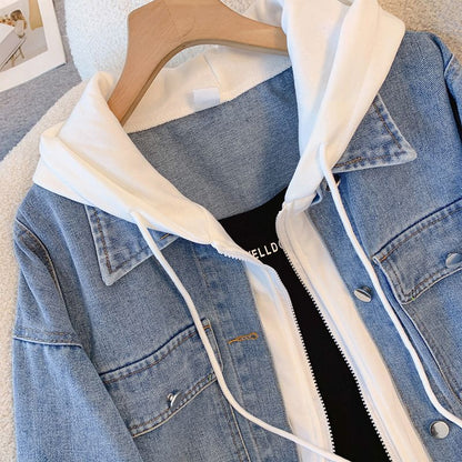 Damen Denimjacke Lässig Mit Kapuze