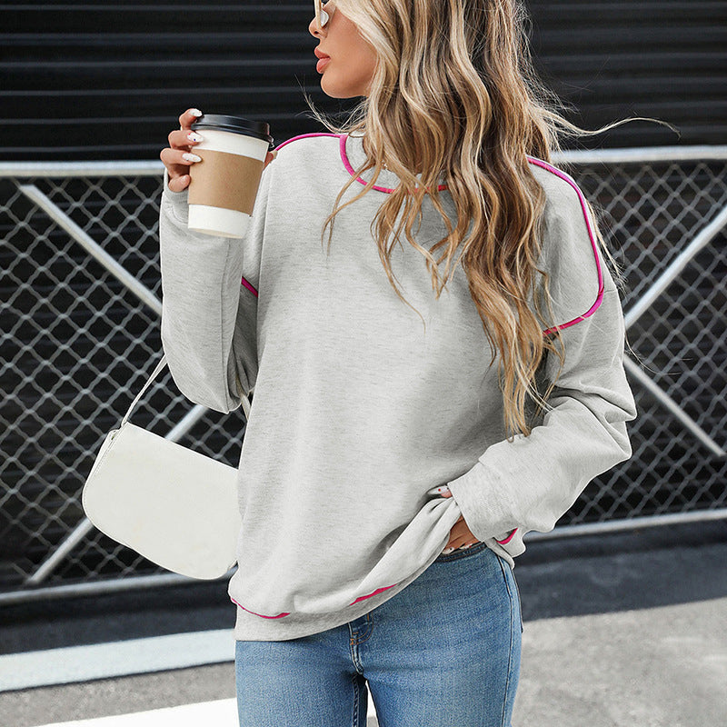 Damen Sweatshirt Lässig Kontrastpaspel Weit Norvielle