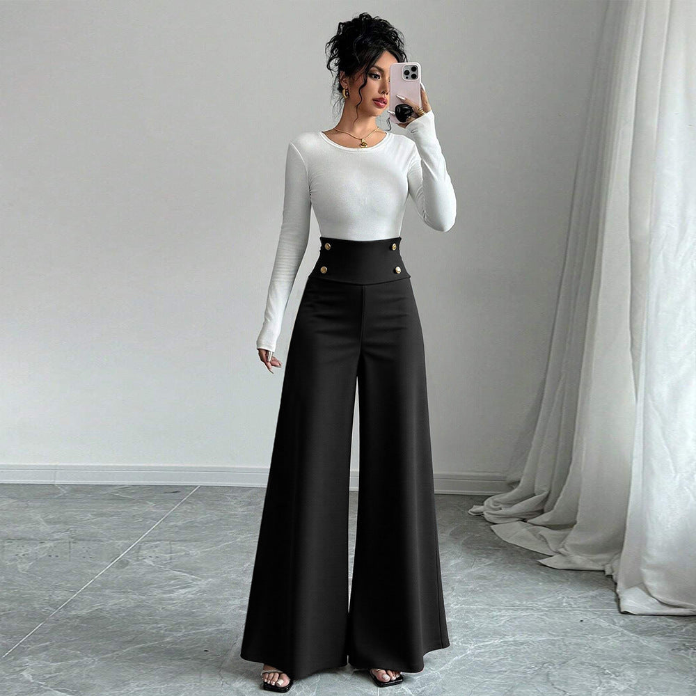 Damen Palazzo-Hose Hochtailliert Dekorative Knöpfe