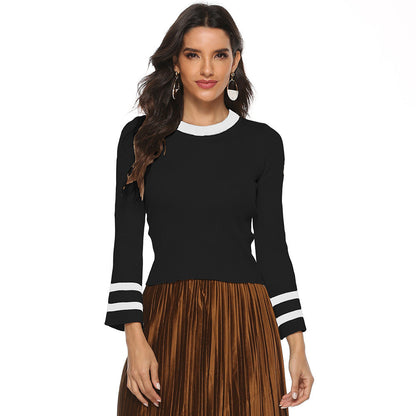 Damen Strickoberteil Figurbetont mit Kontrastärmeln